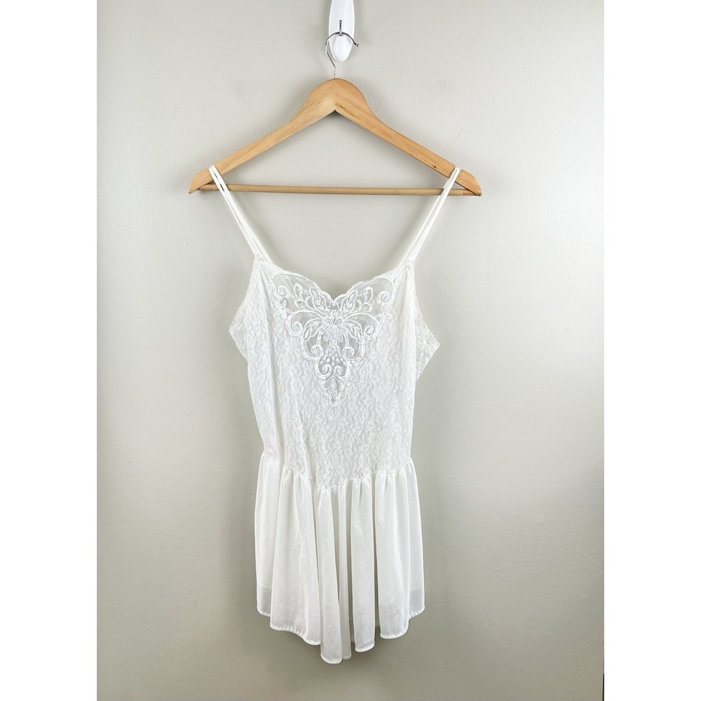 Cinema Etoile Slip Dress Chemise Lingerie White Lace Sleeveless Sz M Fairy 90's